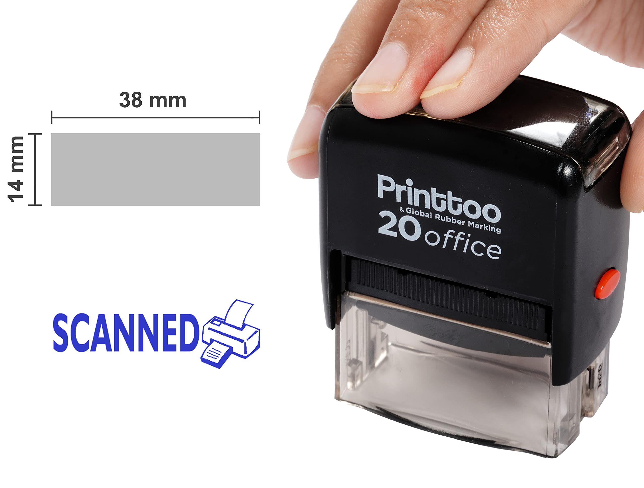Printtoo Custom Self-Inking Stamp - Blue Ink Office Stamp With Scanned Rubber, Clear Base For Alignment