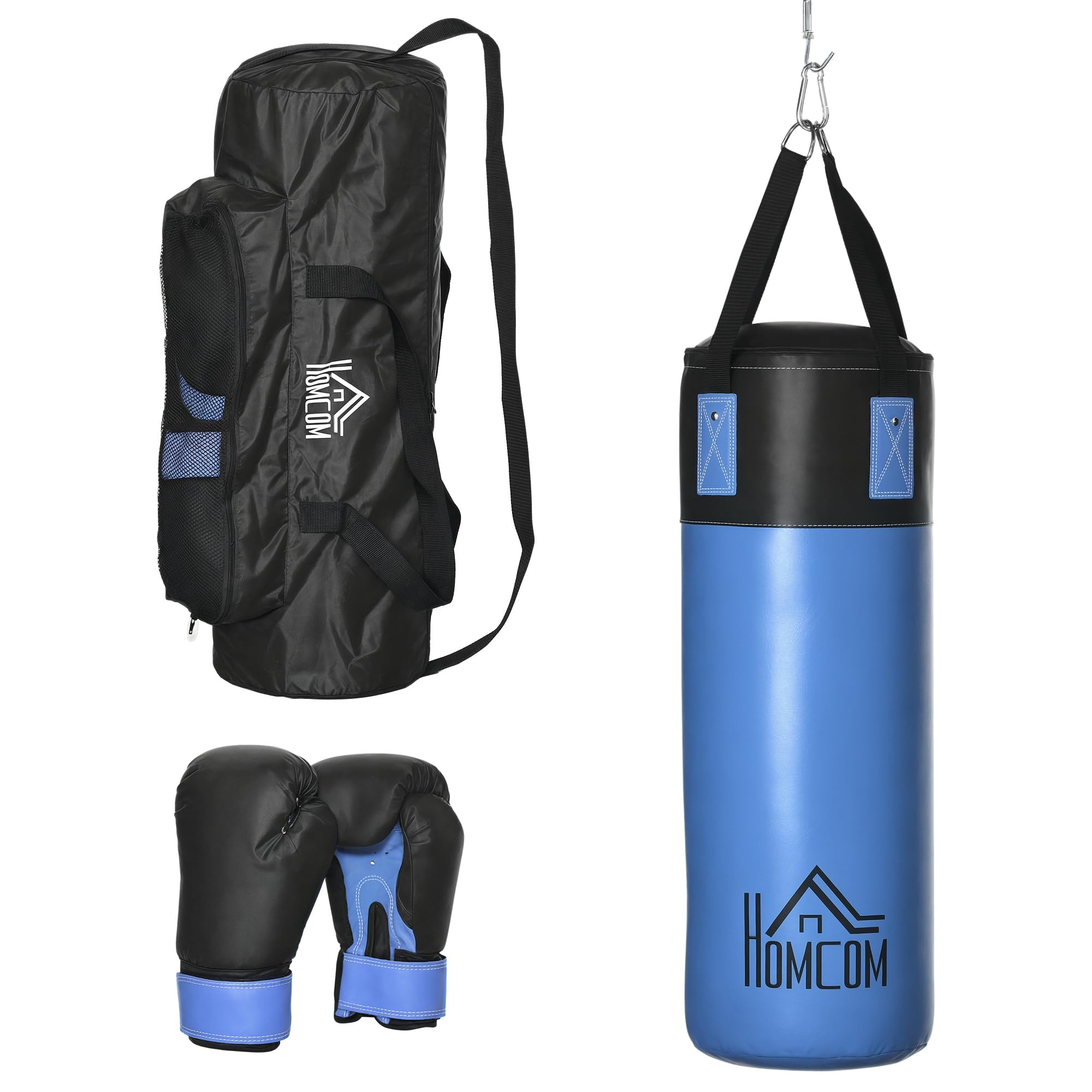 HOMCOM Saco de Boxeo Profesional, Punching Bag 72 cm con Guantes de 8 oz Gancho y Bolsa de Almacenaje, Saco de Arena para MMA, Karate, Taekwondo y Entrenamiento en Gimnasio en Casa