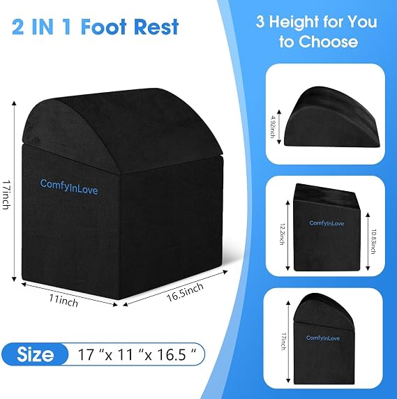 Foot Rest for Under Desk with 3 Heights, Foot Stool, Black
