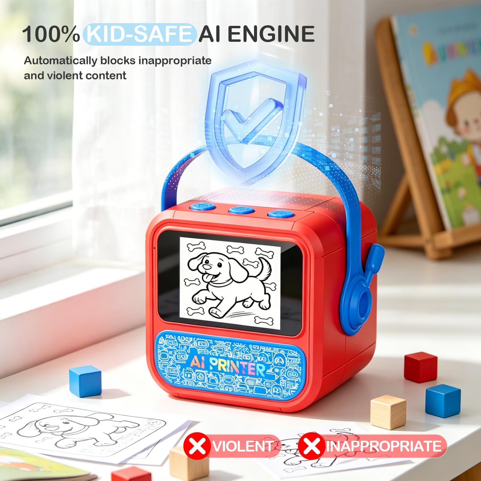 Imprimante d'autocollants vocaux intelligente pour enfants, mini machine thermique sans encre avec écran HD, imprimante d'étiquettes Bluetooth portable pour bricolage, notes scolaires et