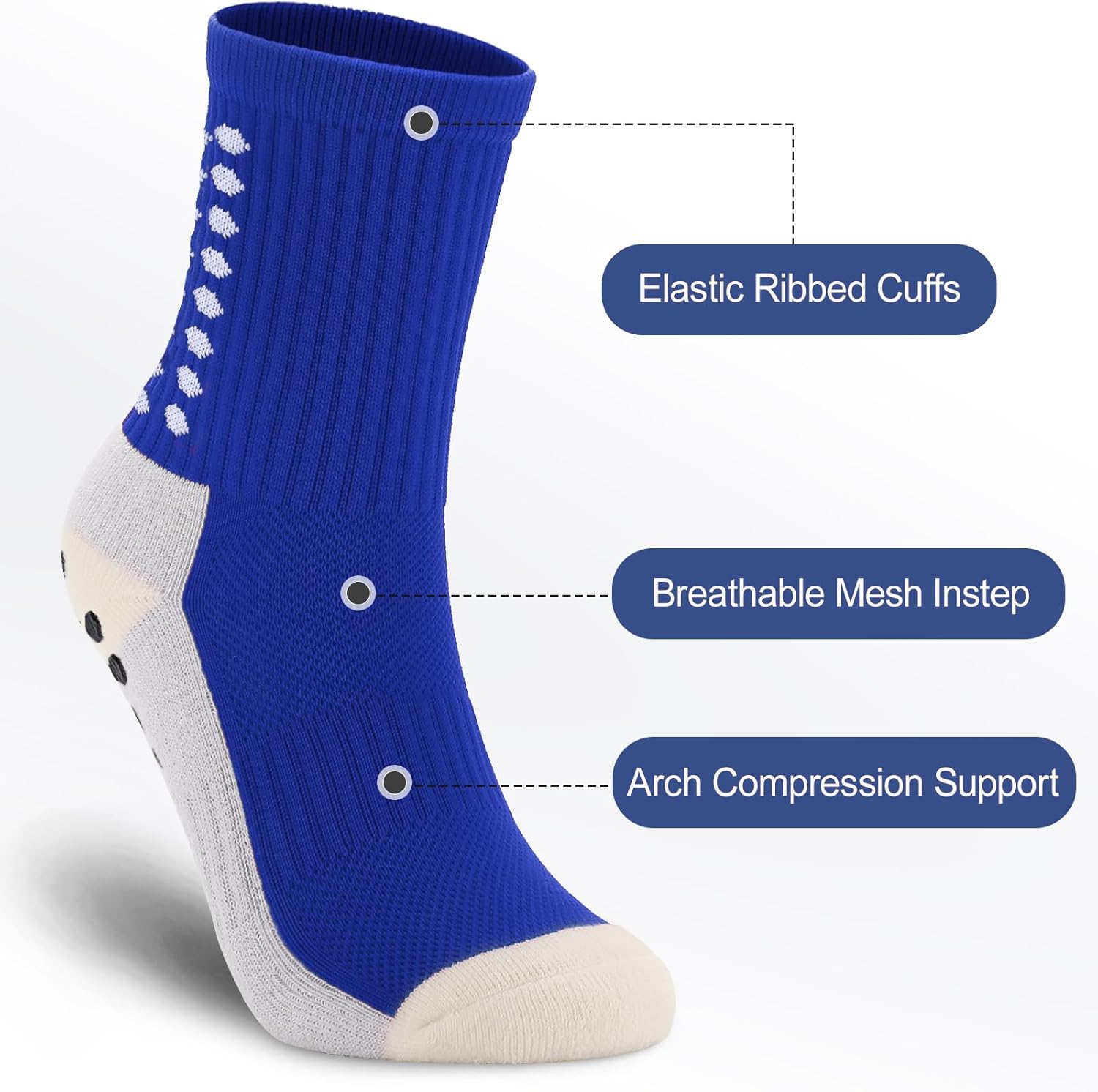 Ultrafun 5 Pairs Kids Youth Grip Soccer Socks Cushioned Non Slip Football Athletic Sports Socks - Image 3