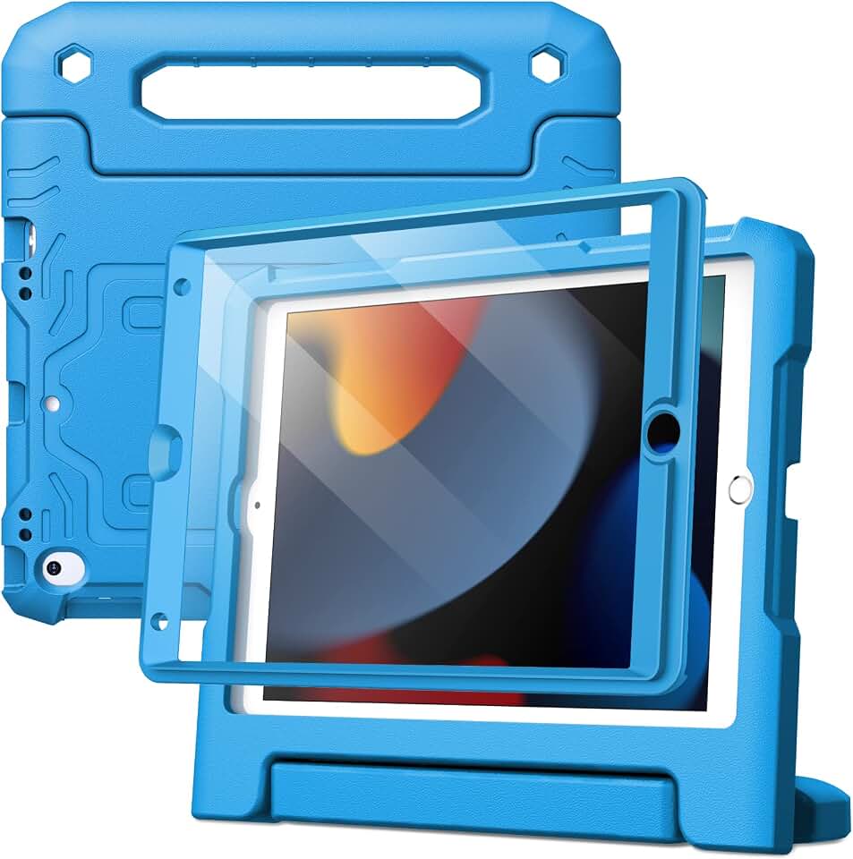 JETech Capa Infantil para iPad 10,2 Polegadas (9ª/8ª/7ª Geração, 2021/2020/2019) com Protetor de Tela Integrado, Capa Protetora para Tablet com Alça de Corpo Inteiro à Prova de Choque (Azul)