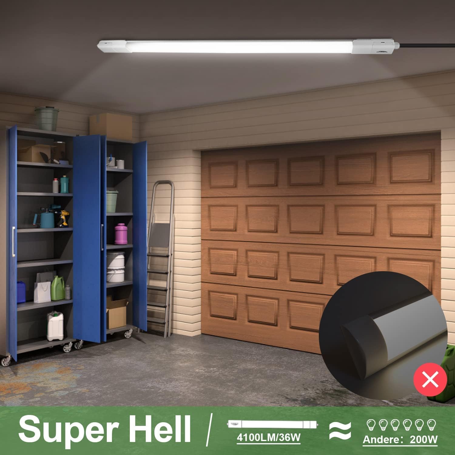 TONFFI LED Feuchtraumleuchte mit Bewegungsmelder 115CM, 36W 4100LM LED Deckenleuchte Röhre, 4000K IP65 Wasserfest Verknüpfbar Wannenleuchte Feuchtraumlampe für Garage Keller Werkstatt Bad Büro