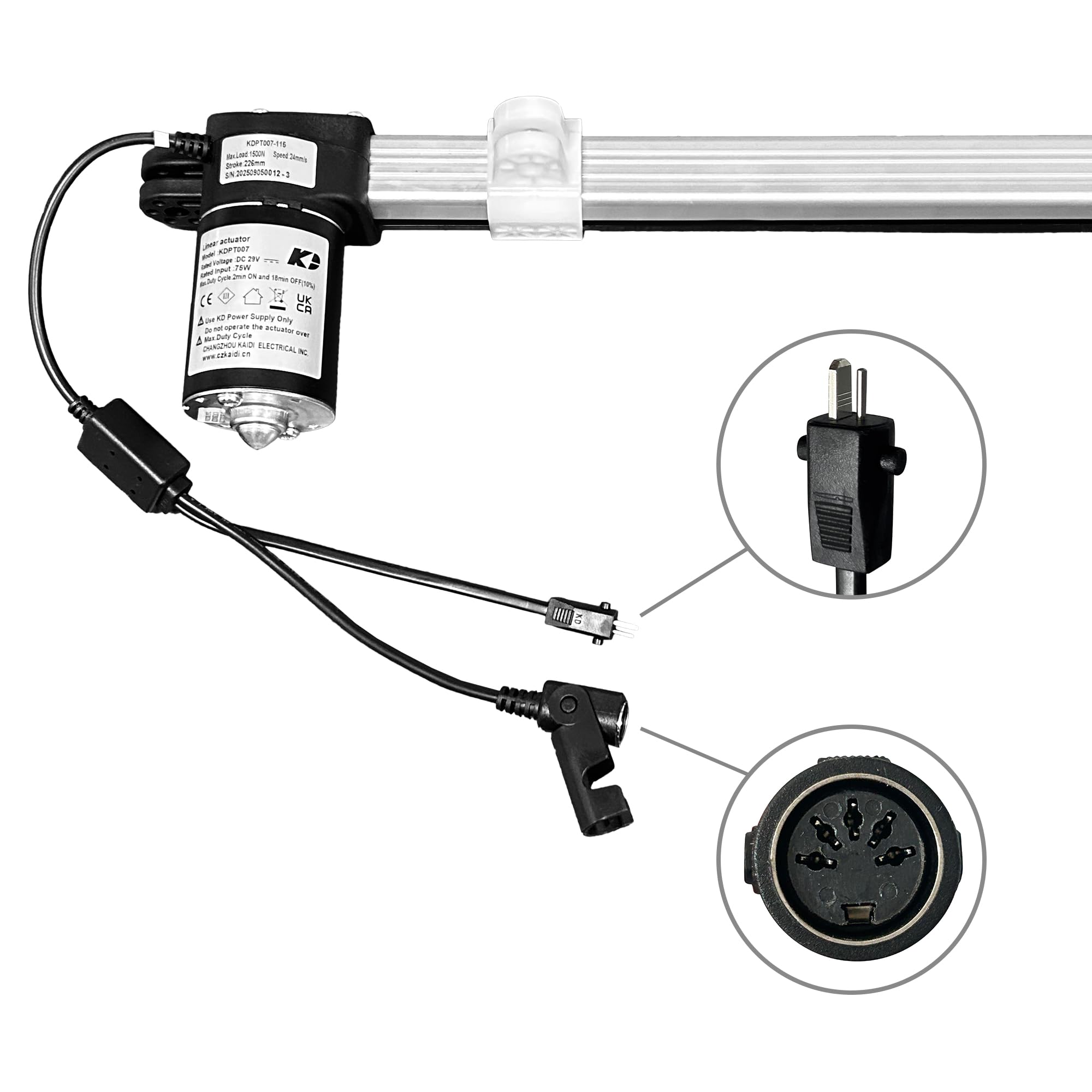 Actuador lineal Kaidi modelo KDPT007-115 Motor de sillas elevadoras reclinables eléctricas | Reemplazo de Limoss 451615, carrera: 226 mm, tamaño mínimo de instalación: 150 mm, repuesto del motor de sofá eléctrico