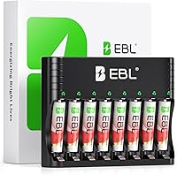 EBL 8-Pack AAA Rechargeable Lithium Batteries with Charger - 1300mWh 1.5V, 1600+ Cycles, Fast Charge for Remotes