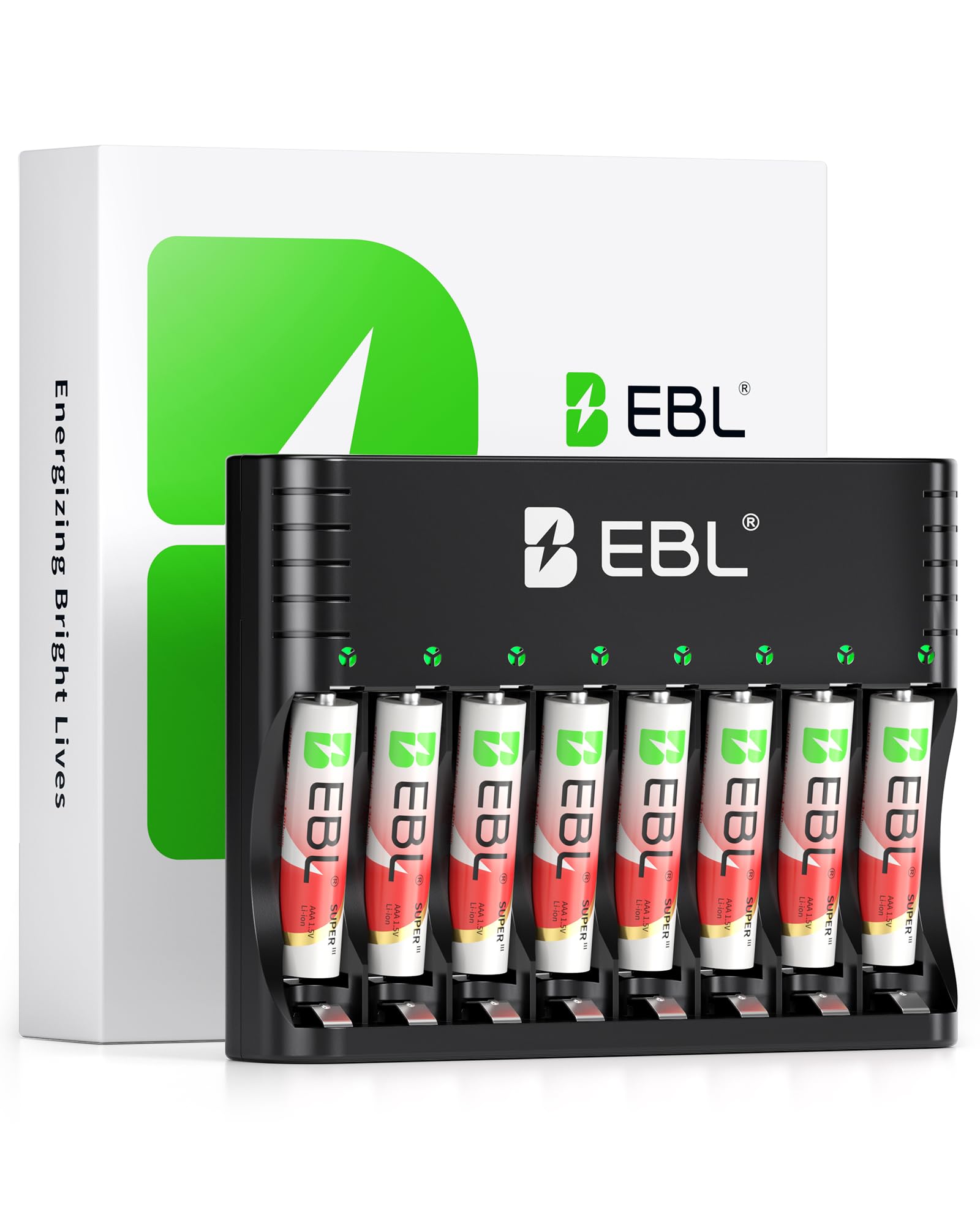 EBL Rechargeable AAA Batteries Lithium with Charger, 8 Pack 1300mWh 1.5V Triple a Batteries Lithium, 1600+ Cycles Long Lasting AAA Rechargeable Batteries for Remote Control