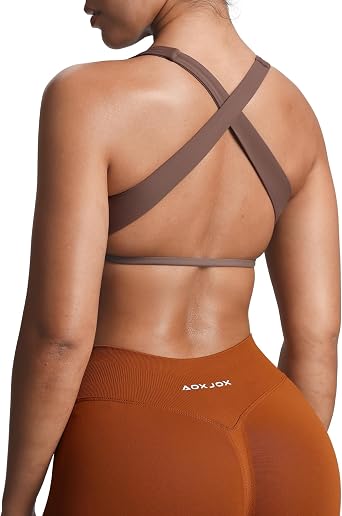 Aoxjox Womens Emma Square Neck Sports Bra | cross back, medium-support, removable pads workout fitness training gym yoga, crop tank
