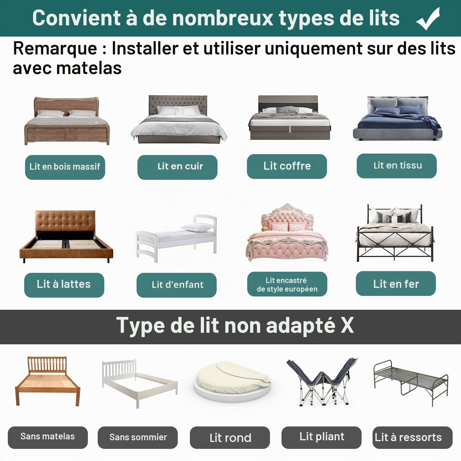 Barrière de lit Protection contre les chutes Forme Réglable Hauteur LZQ