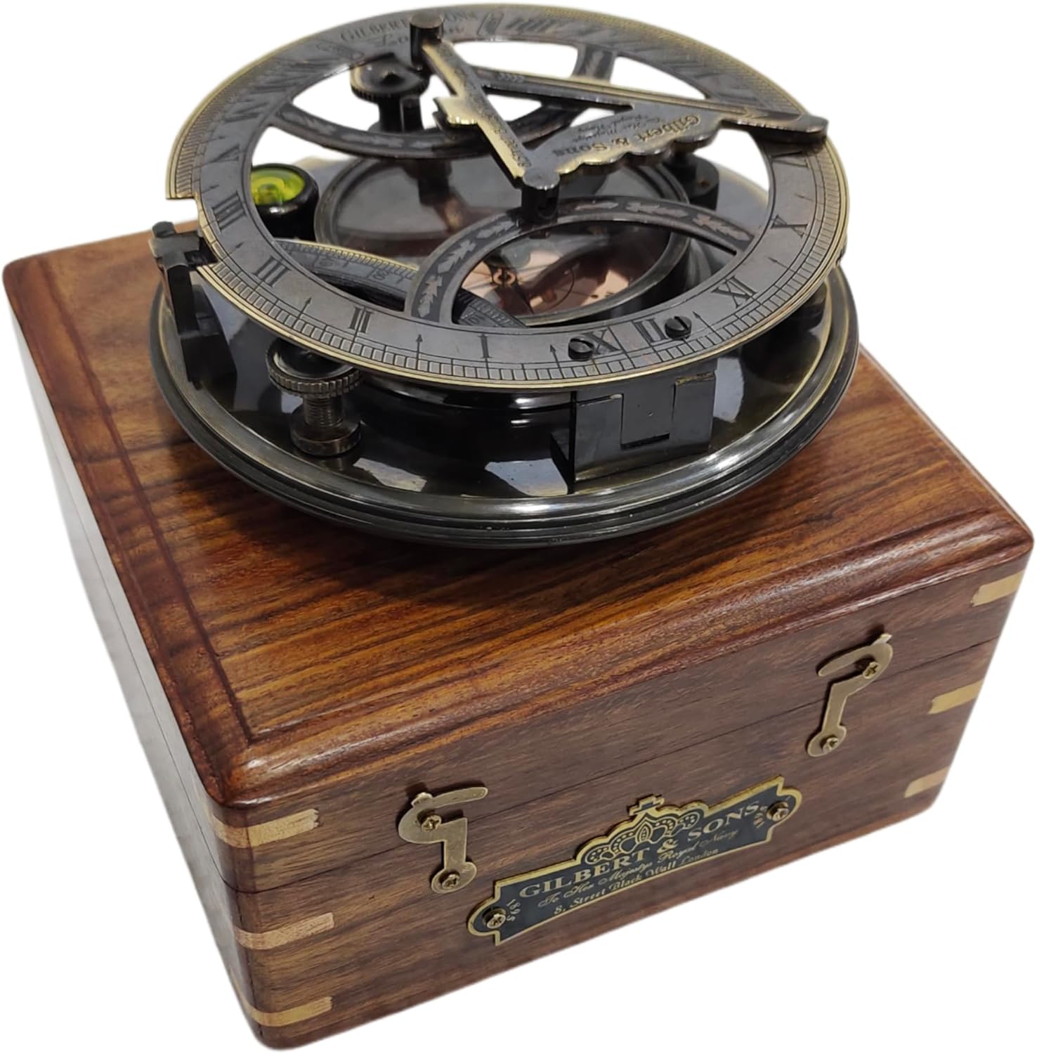 Premium Large Antique 5 Inch Sundial Compass with Rose Wooden Box Nautical Brass Home Decor Gifts Fully Functional