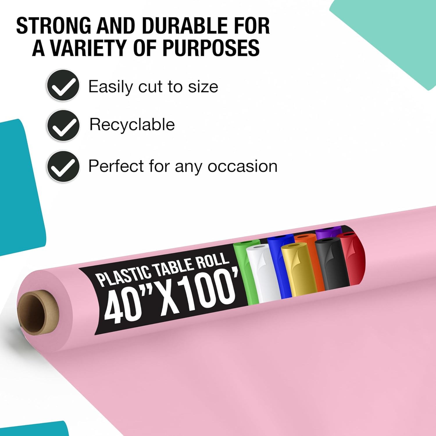 Party Solids Pink Plastic Table Cover Roll 40" X 100' Table Cloth Plastic Cover Roll - Premium Quality Thick 0.5 MIL Banquet Rolls - Disposable Tablecloth Rolls
