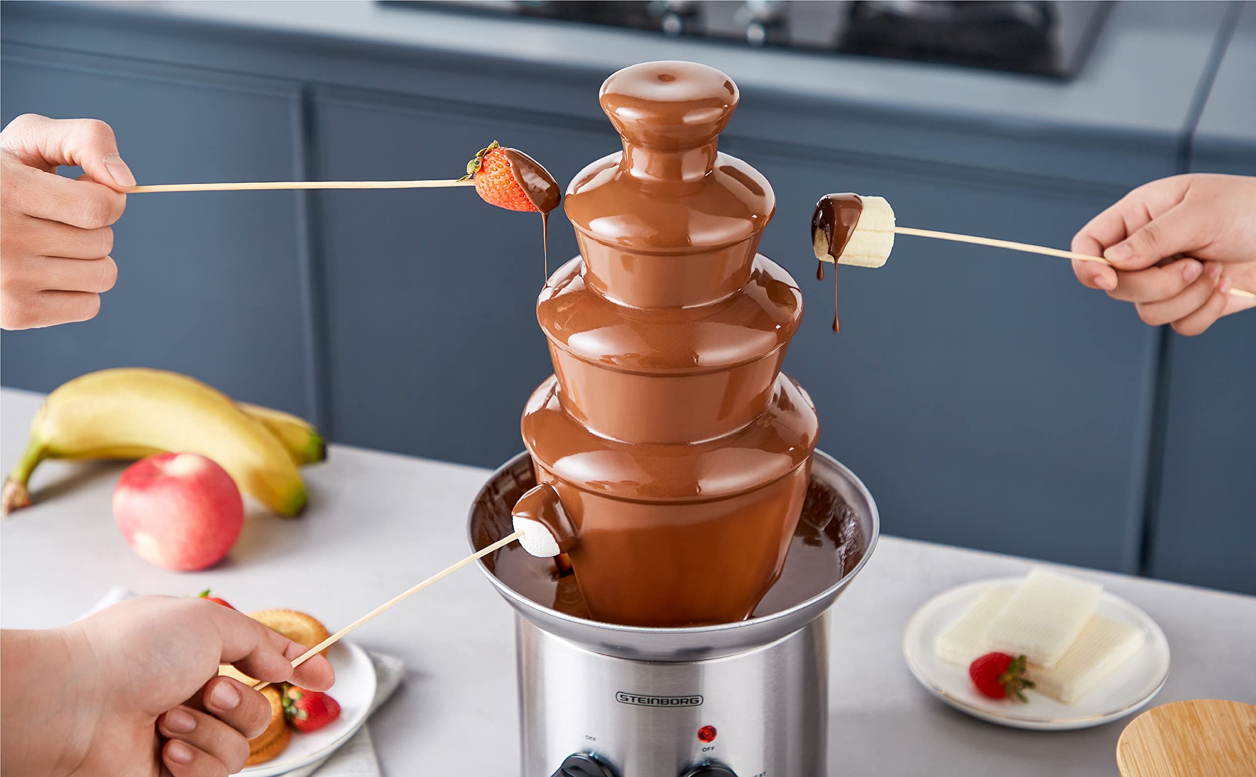 Fontana di cioccolato | 170 Watt | 1250 g | Acciaio inossidabile di alta qualità e durevole | 4 livelli | Resistente al calore | Fontana di cioccolato | Fonduta | Fonduta di cioccolato | Fontana di