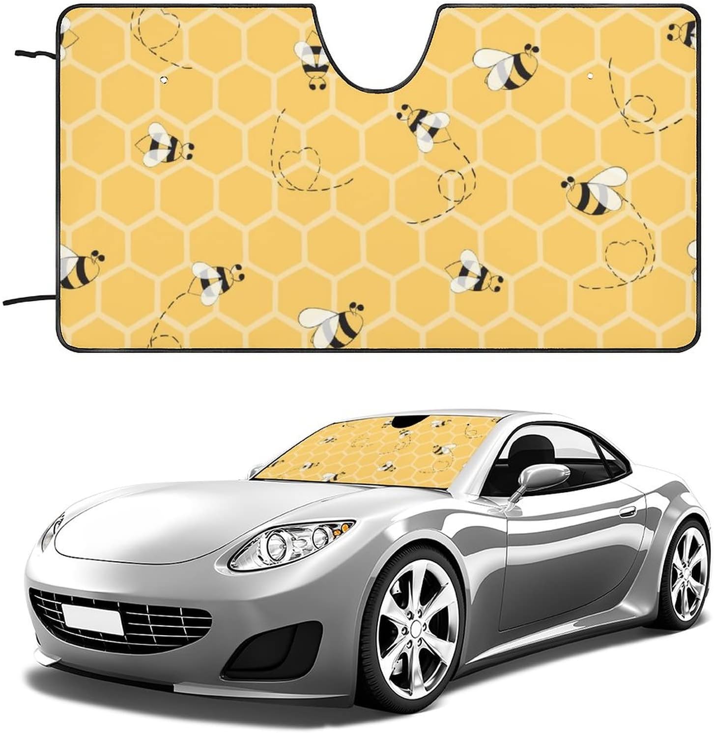 限定特価 車のフロントガラスのサンシェード かわいい小さな蜂 車用サンシェード Uvカット 紫外線反射 フロントガラス 簡単取り付け 折りたたみ式 収納バッグ付き 日よけ サイズ 51 34 X28 34 Www Thegoldenegg In