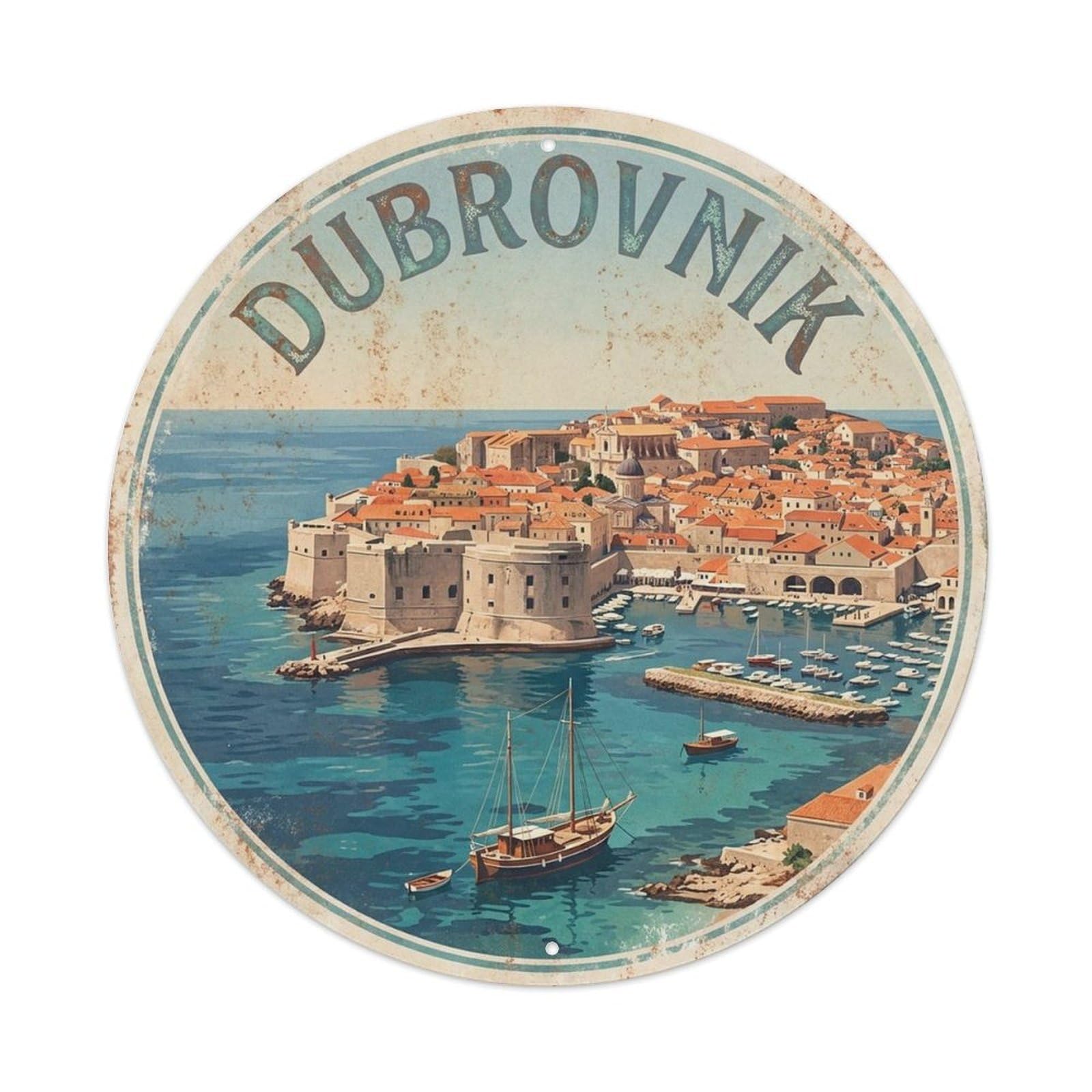 Dubrovnik Croatia Retro Travel Destination Landmark Metal Tin Sign