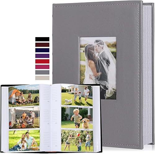 Miniatura 7 de RECUTMS - Álbum de fotos 4x6 con 300 bolsillos, forro de cuero negro de primera calidad, álbum pequeño familiar, para memorias de tu bebé, niño,