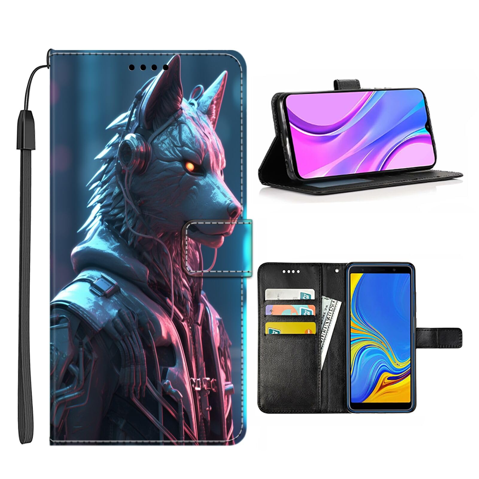 Elgzigok Wallet Phone Case for Samsung Galaxy S22 Ultra with Wolf Art-aa5 - Stylish and Functional PU Leather-Free Smartphone Case with Card Holder