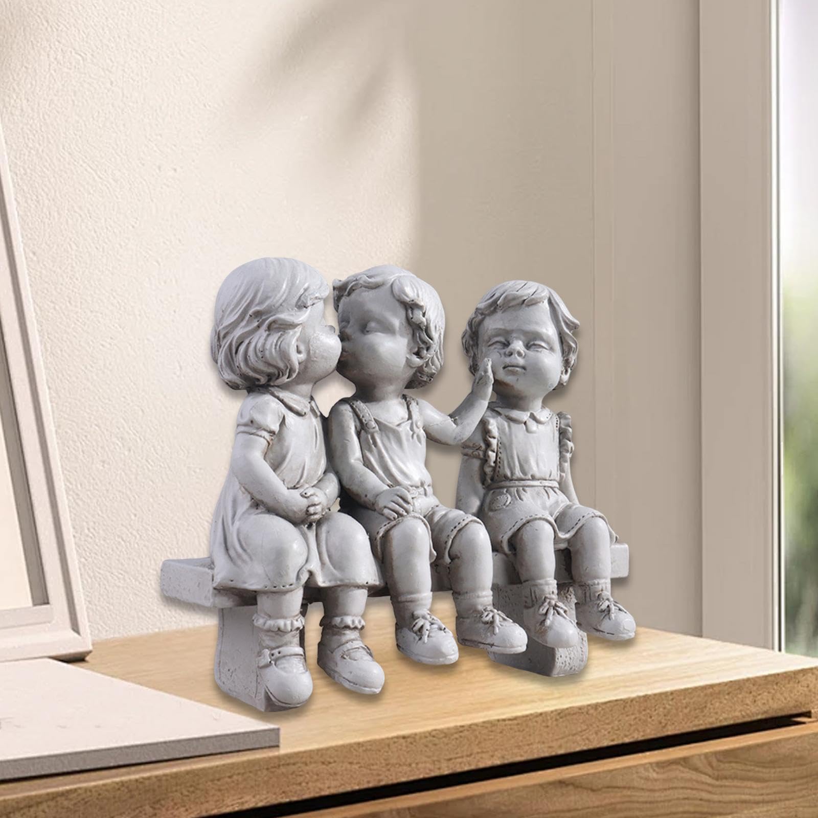 Statua da Giardino in Resina con Bambini, Scultura per Patio, Portico, Giardino E Prato.