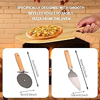 Vista 4 de Juego de cáscaras de pizza de bambú con mango antideslizante, espátula de acero inoxidable y cortador de pizza, juego de espátula multifuncional