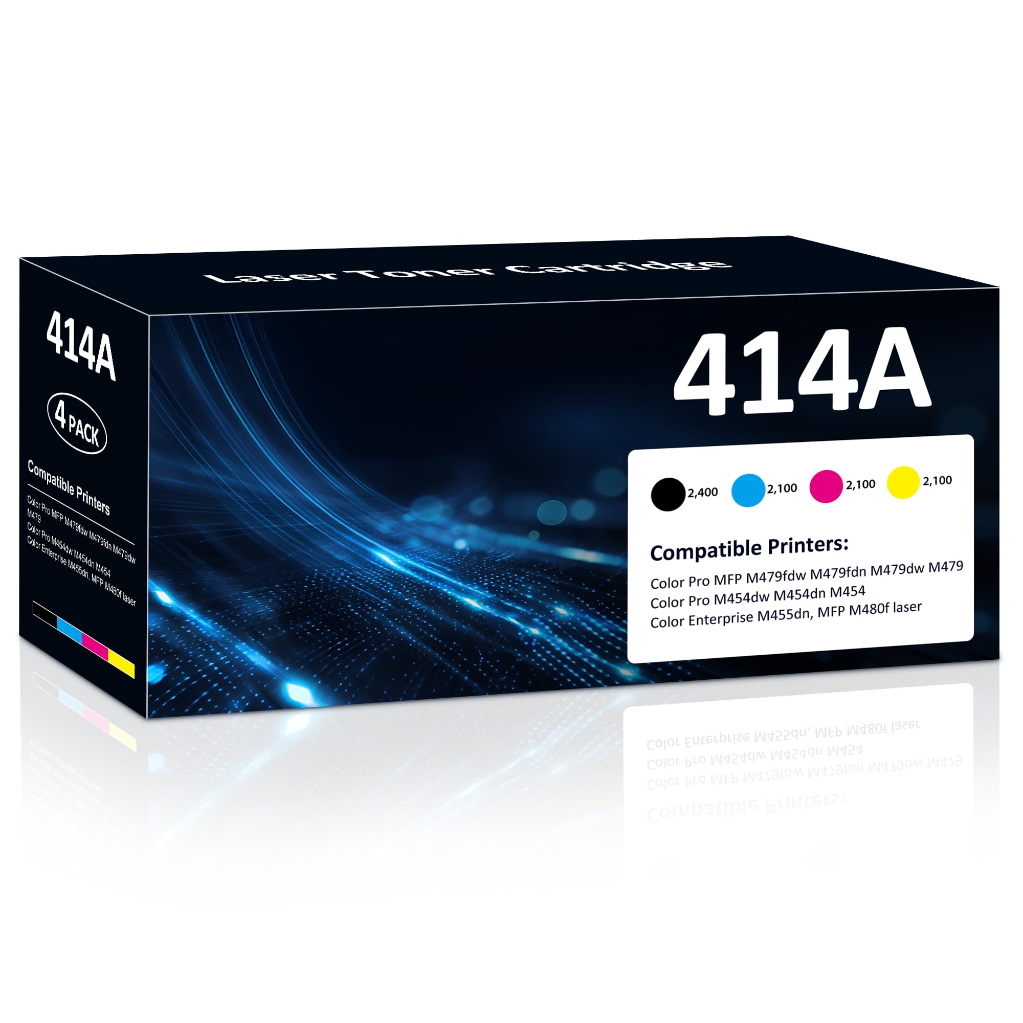 414A Toner Cartridges 4 Pack Compatible with HP 414A W2020A 414X W2020X Toner (with Chip) Works for Pro MFP M479fdw M454dw M454dn M455dn M479fdn Printer (1BK+1C+1M+1Y)