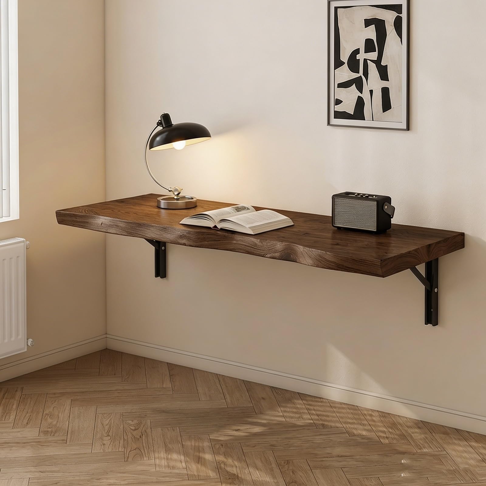 Table murale rabattable cuisine et salon en bois pour un studio optimis&eacute;
