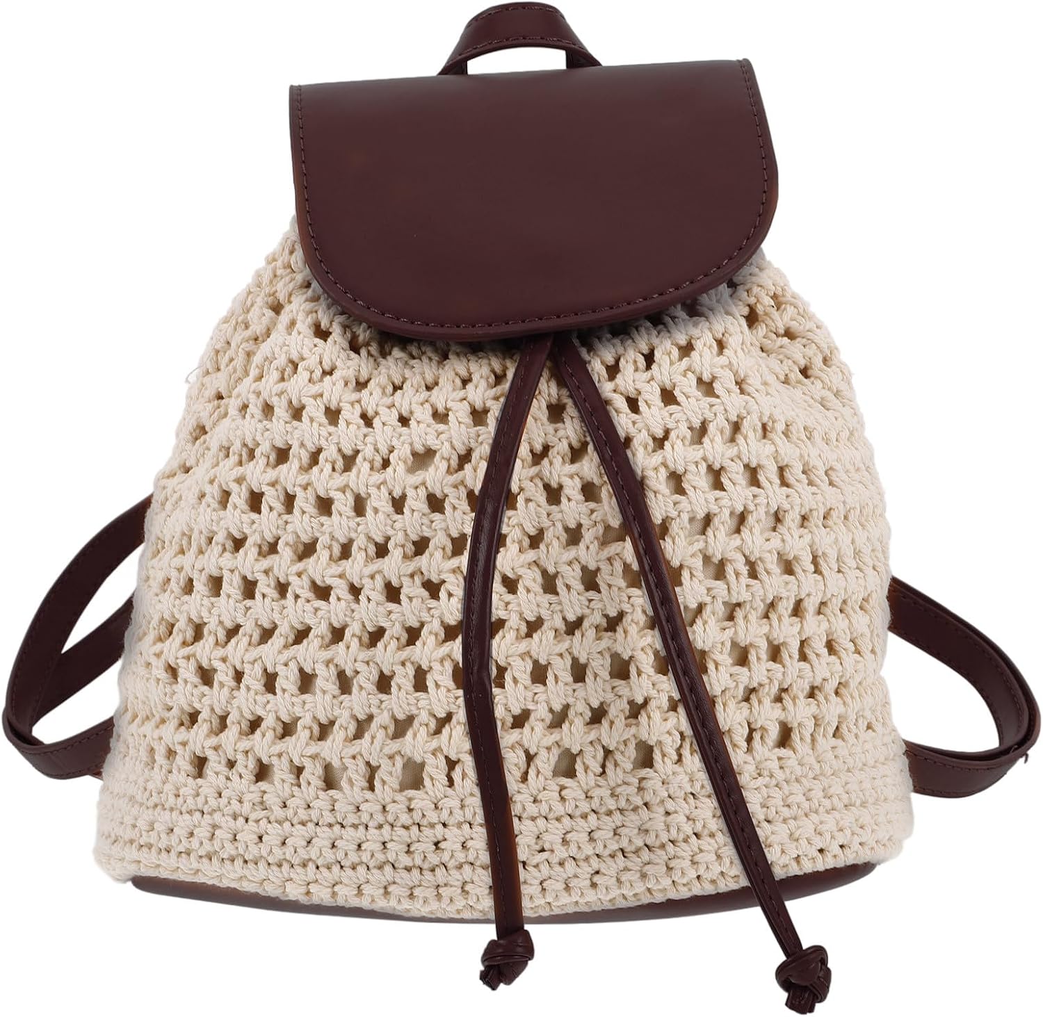 Handmade Woven Crochet Backpack Women’s Boho Knitted Crossbody Mini Backpack Casual Daypack for Travel and Commuting