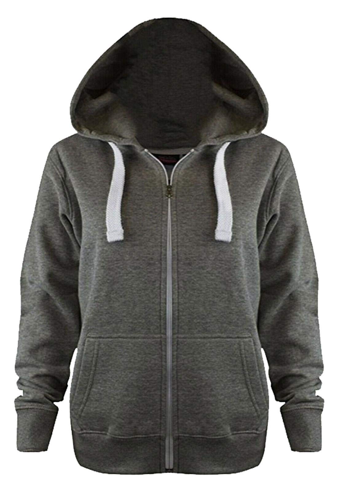 FAIRY BOUTIQUE Ladies Plain Zip Up Plus Size Hoodie Womens Hooded Top Long Sleeves Front Pockets Soft Stretchable Comfortable Hoodie (Charcoal UK 30-32)