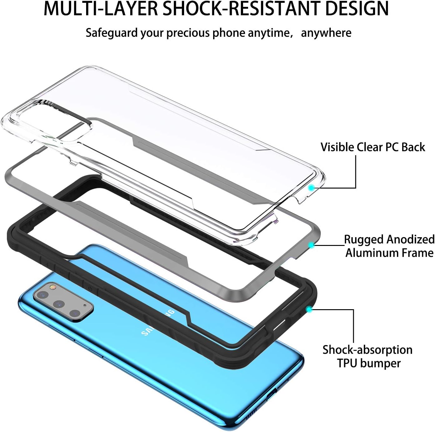 Super Cheap 🛒 Korecase Compatible with Samsung S20 Case Double Series Military Grade Drop Protection Hybrid Heavy Duty Extreme Protection Clear Sturdy Metal Bumper Case Support Wireless Charging Blackgray