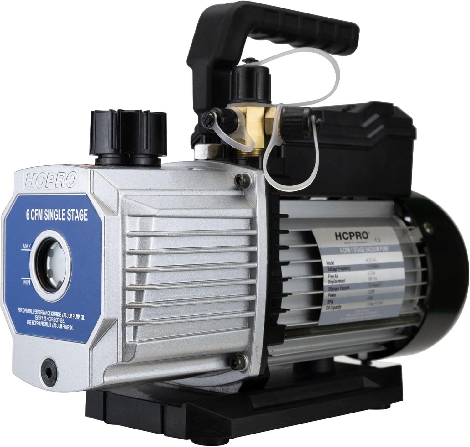 6 CFM Vacuum Pump HVAC AC Refrigerant - 110V Single Stage Rotary Vane Air Conditioning Vacuum Pump for R410A R22 R134A Mini Split Automotive with Oil Sight Glass Cooling Fan - HCPRO