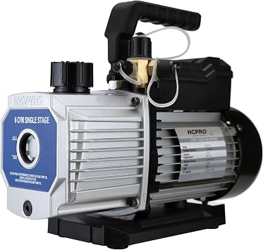 HCPRO 6 CFM Vacuum Pump for HVAC and Auto AC, Single Stage Rotary Vane Evacuation Pump for Mini Split, Auto A/C Service, Oil Sight Glass, Cooling Fan, 110V