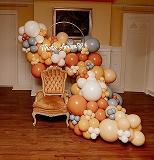 fall balloon arch kit 130pcs with double stuffed Terracotta burnt orange cream peach gray Balloons for autumn Baby Shower Birthday Boho Wedding bride to be decorations