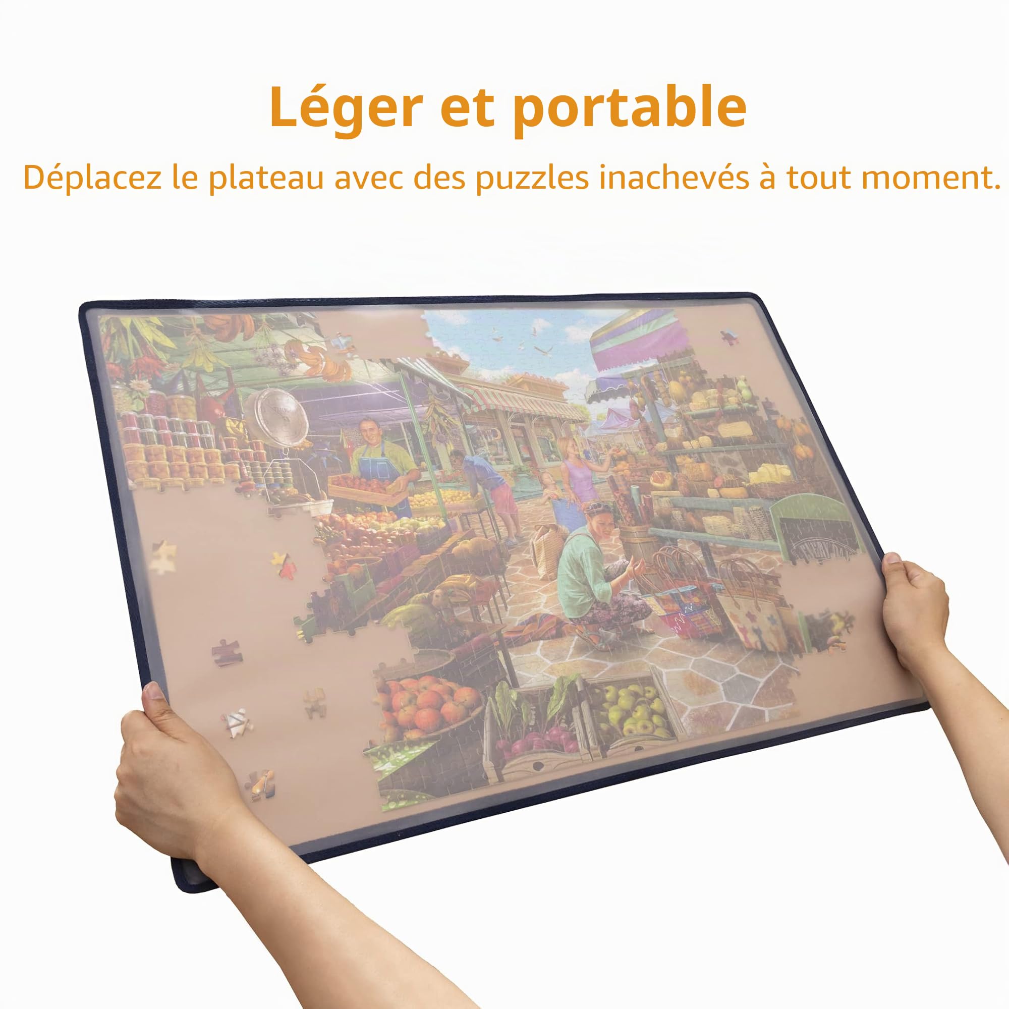 Tektalk Planche à puzzle avec couvercle anti-poussière pour rangement de puzzle – Surface antidérapante (kaki/gris, jusqu'à 1000 pièces)