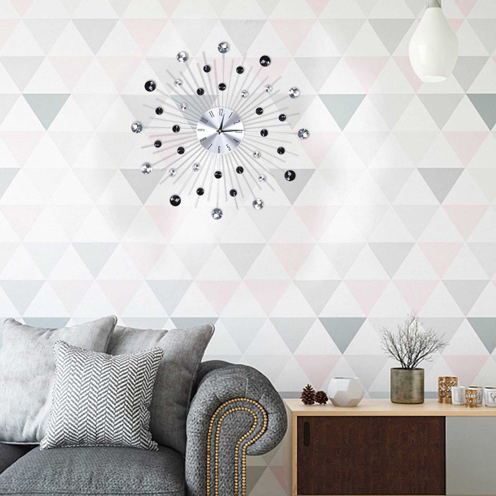 GOTOTOP Horloge Murale Cristal 3D, Métal Argent Noir, 51x51x5cm