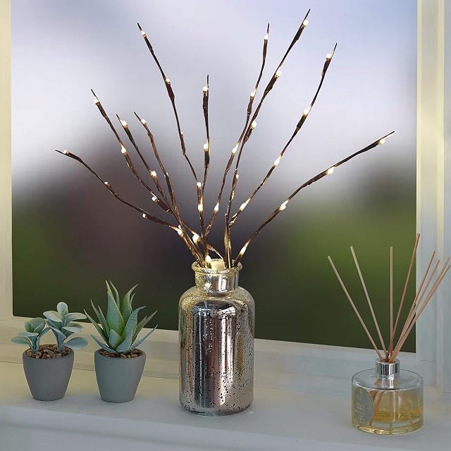 GloBrite 2 Pack Branch Lights - Led Branches Battery Powered Decorative Lights Tall Vase Filler Willow Twig Lighted Branch for Home Decoration Warm White 20 LED Lights (Warm White)