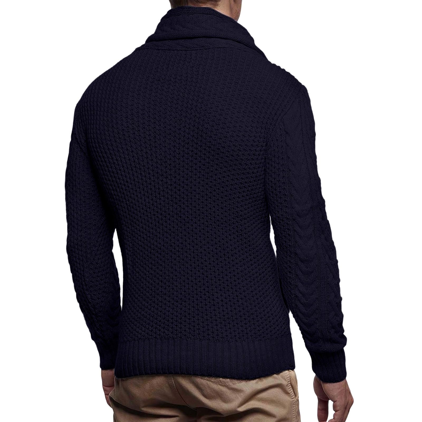 Greabuy Suéter de punto trenzado para hombre, cuello alto, térmico, cálido, con cremallera, casual, a la moda, cuello alto, ropa de invierno