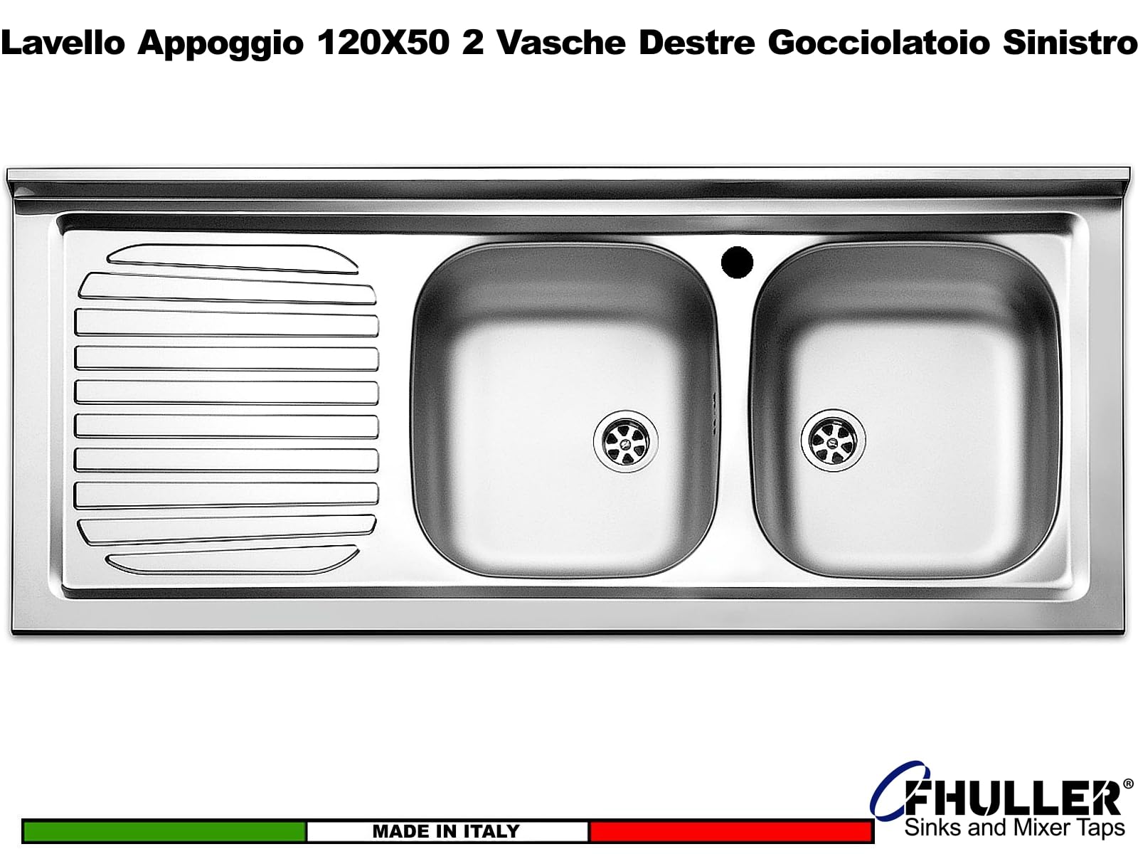 Lavello cucina appoggio Apell mod.Pisa acciaio Inox,cm.120x50, 2 vasche a destra