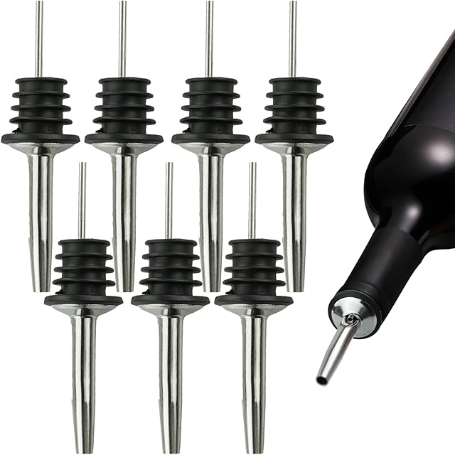 SZCXDKJ 7 Pieces Bottle Speed Pourers, Stainless Steel Liquor Pourers Bottle Dispenser for Wine Spirits Alcohol Olive Oil Syrup Bottles with Rubber Stopper