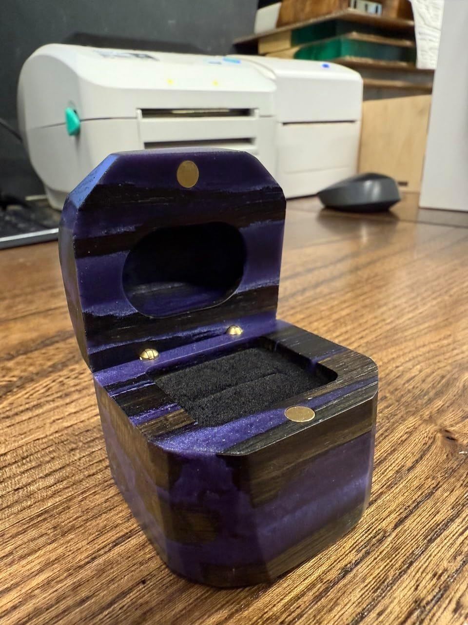 RWA Handmade Purple Resin Wooden Ring Box – Engagement & Proposal Ring Bearer Box, Unique Display Case for Wedding & Anniversary, Valentines Day Gift - METEORITE - Image 6