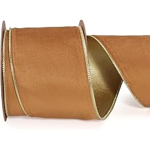 LaRibbons Gold Velvet Ribbon Wired 4 Inch x 10 Yards, Copper and Gold for Christmas Tree, Gift Wrapping, Wreath Bow, Outdoor Decoration