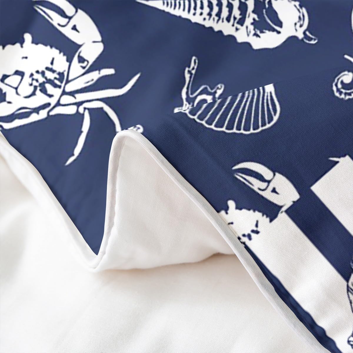jejeloiu Ocean Theme 100% Cotton Duvet Cover,Marine Life Sealife Bedding Set King Size,Navy Blue White Geometric Stripes Bedroom Home Decor,Summer Hawaiian Beach Pattern All Season（No Comforter