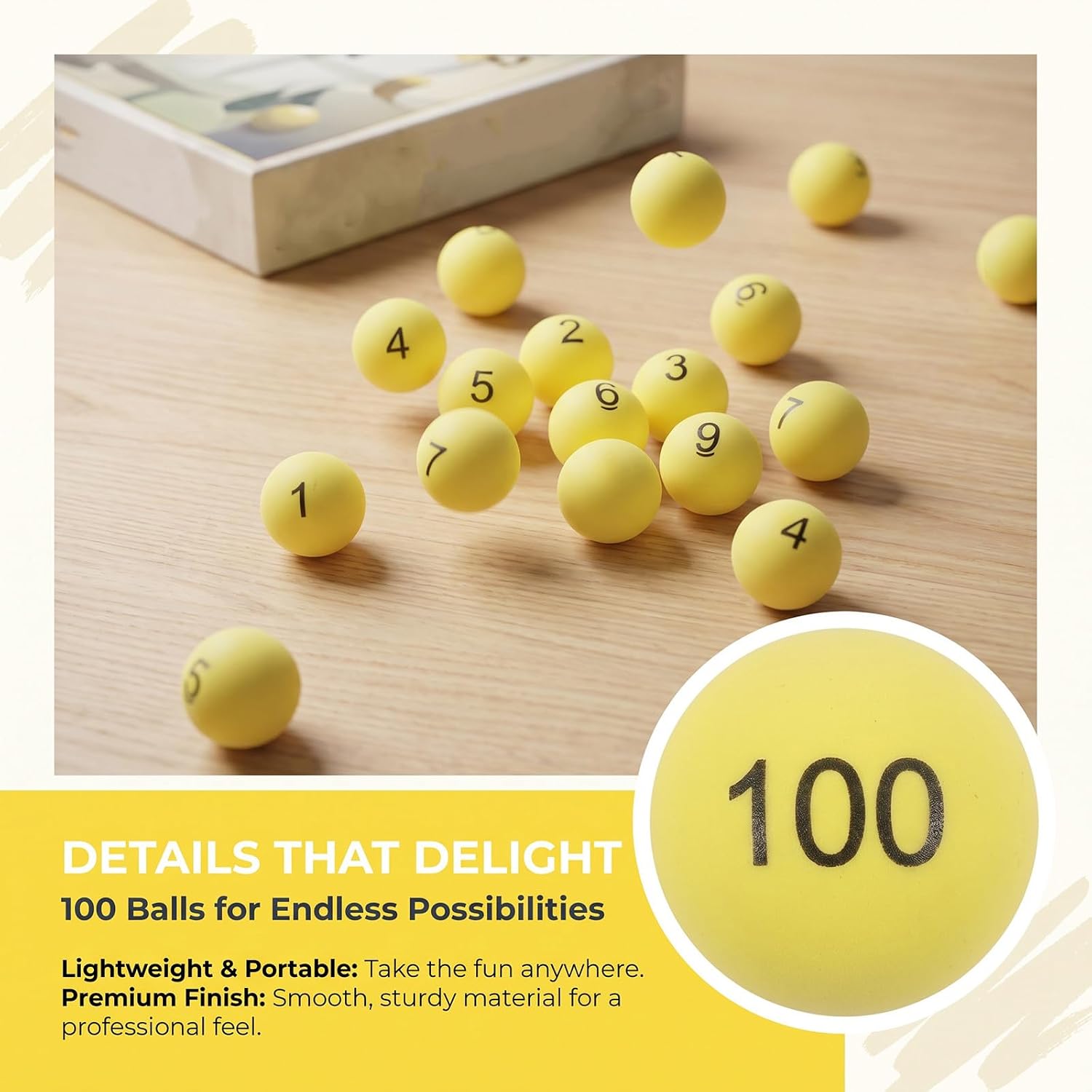 Toyvian 100pcs Ping Pong Balls Bulk Numbered Table Tennis Balls, 35mm Plastic Lottery Bingo for Raffle and for Game Night, Carnival, Vending Machines, and Classroom Learning