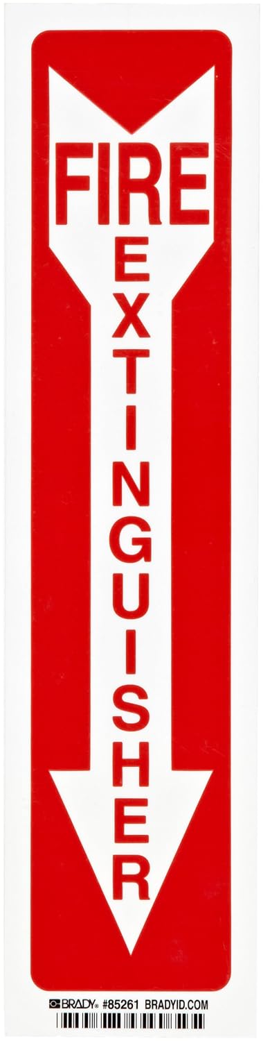 Brady 71655 24" Height, 4" Width, B-120 Premium Fiberglass, Red On White Color Fire Sign, Legend "Fire Extinguisher (With Picto)"