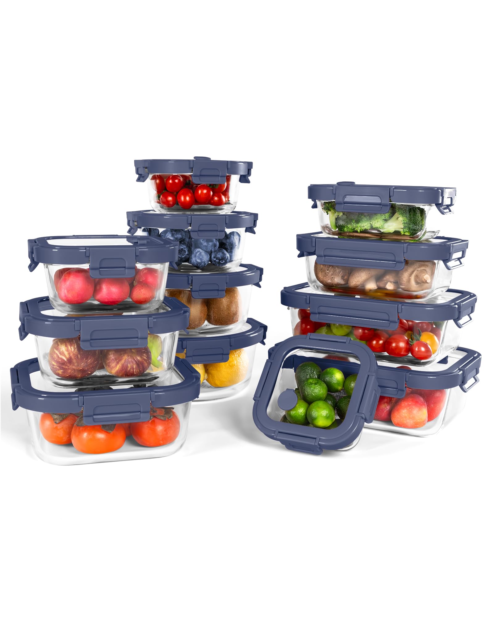 Photo 1 of BOROHOUSE 12-Pack Glass Containers with Tempered Lids – Borosilicate, Oven-Safe(-4°F~950°F), Airtight, BPA-Free, Multi-Size for Meal Prep, Dishwasher Safe (Blue)