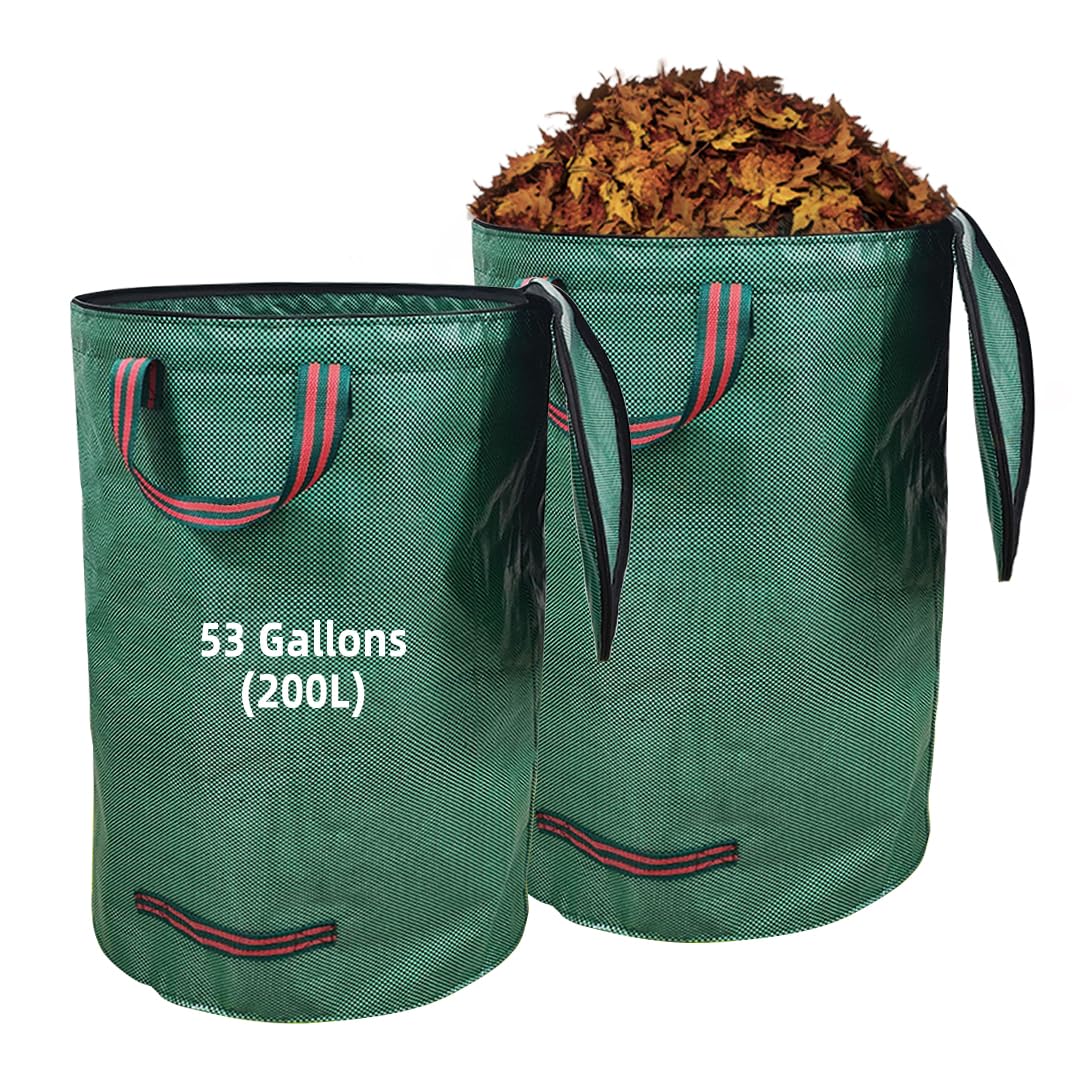 Sacchi da giardinaggio con coperchio 2x 200L – Raccogli foglie da giardino, sacchi per rifiuti pieghevoli con maniglie, impermeabili, in polipropilene, robusti, antistrappo e riutilizzabili