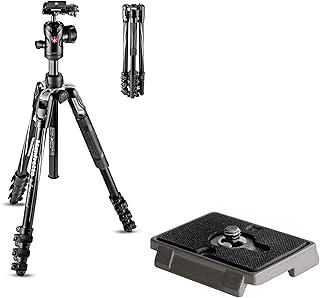Manfrotto Befree Advanced Photo Travel Tripod Kit Folding Lock Aluminum Ball Head and 200PL Quick Release Plate 1/4 Inch Portable and Compact for DSLR and Mirrorless Cameras, Camera Accessories