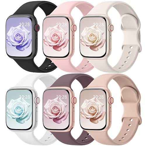 6 Pack Sport Bands Compatible with Apple Watch Bands 38mm 40mm 41mm 42mm 44mm 45mm 46mm 49mm for Women Men, Soft Wristband Silicone Sport Strap for iWatch Bands Series 11 10 9 8 7 6 5 4 3 2 1 Ultra SE
