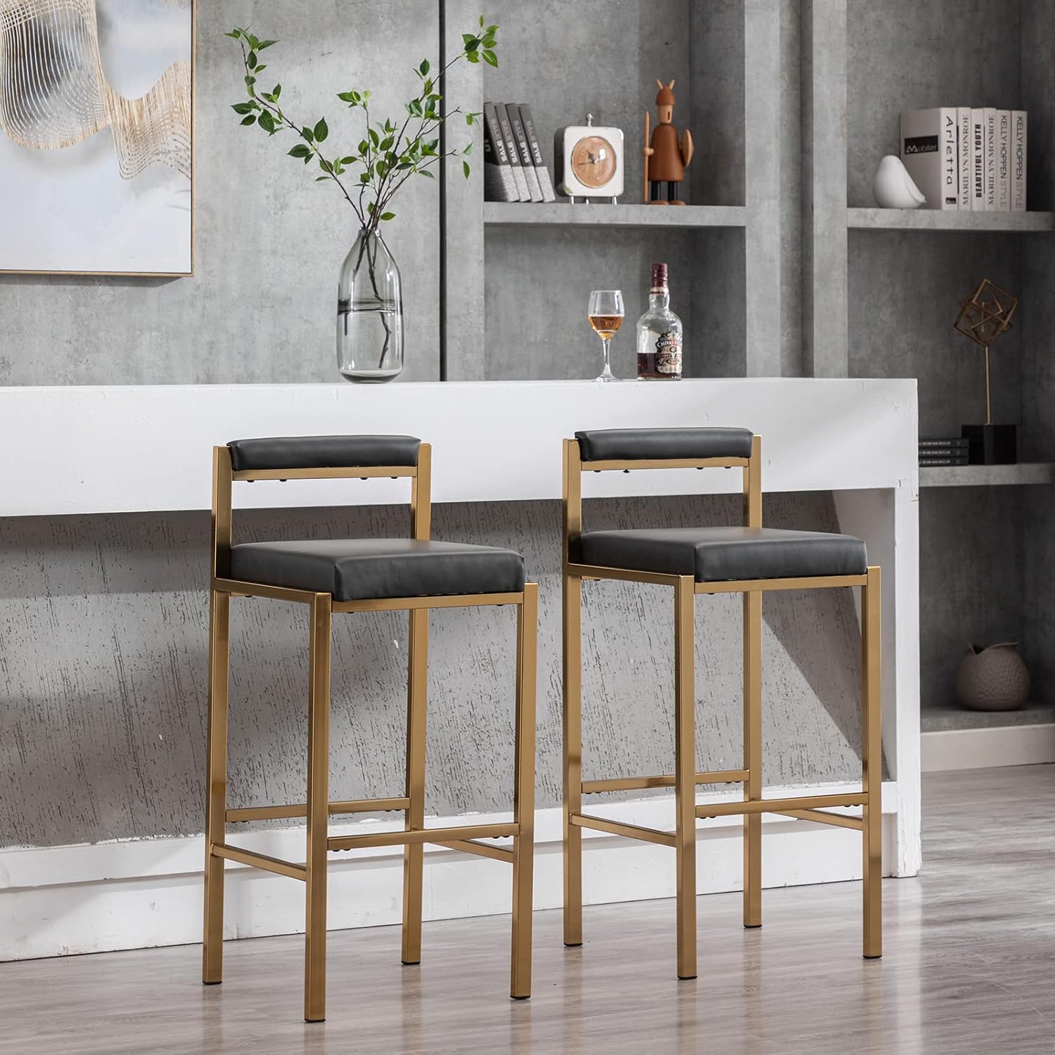 ZSARTS Grey Leather Bar Stools Set of 2, 30 Inch High Bar