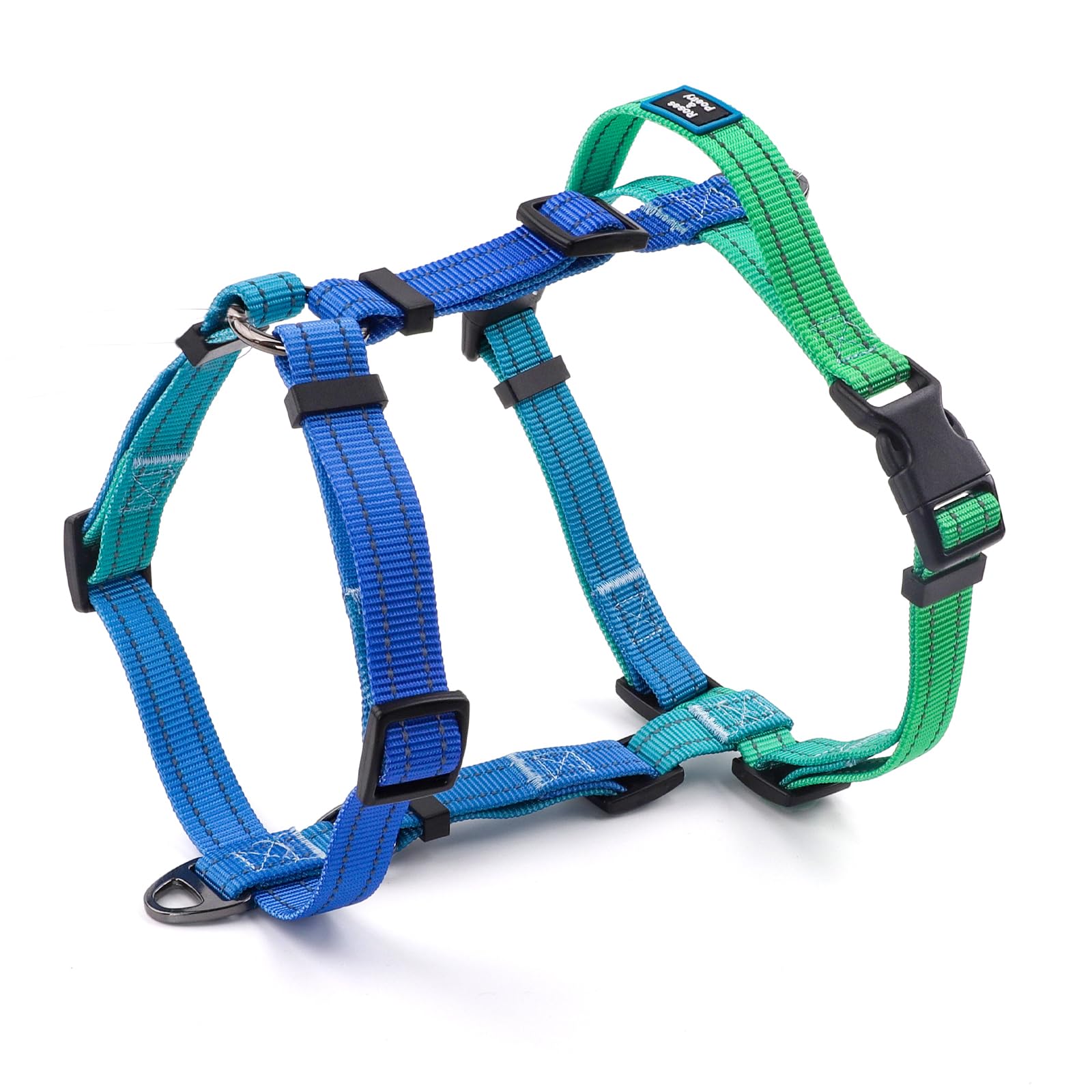 Roses&Poetry Dog Harness Small Sized Dog, 6 Point Adjustable Fit No Pull Harness with Handle for Control and Easy Walking, Reflective Pet Halter Harnesses（Bluegreen-S）