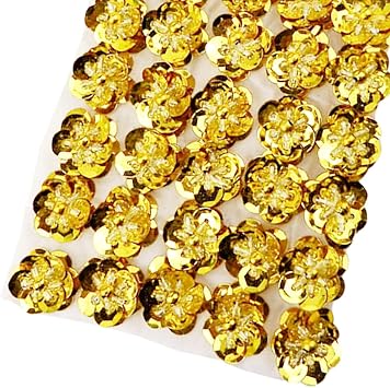 100 Pack Beaded Sequin Flower Sew on Patches Glitter Mini Crystal Paillette Applique Cloth Motif for DIY Wedding Garment Bags Accessory Hair Headband Decor Gold