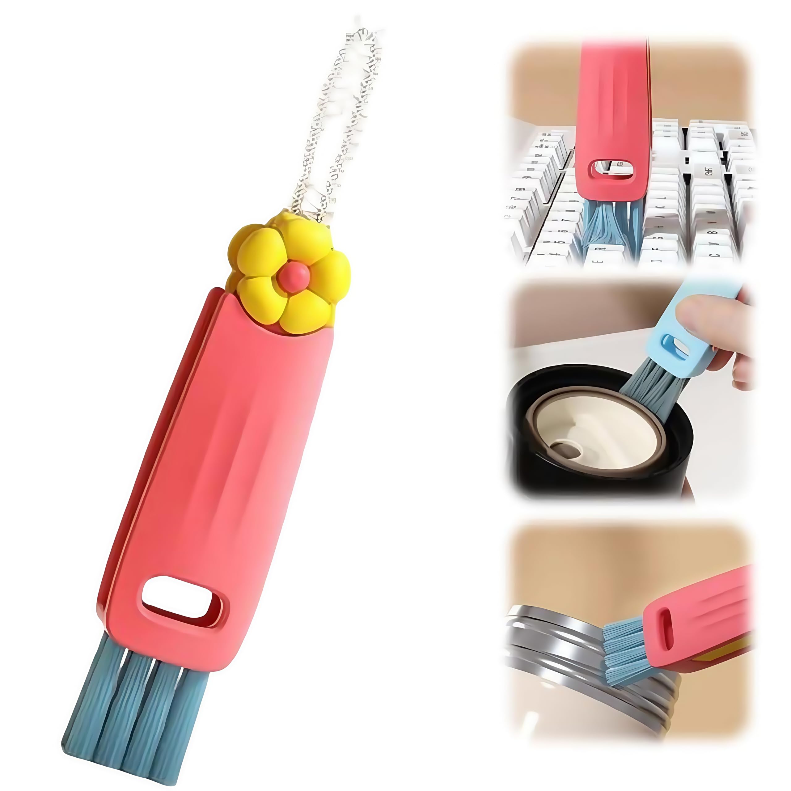 3 in 1 Cup Lid Cleaning Brush, Multifunctional Cleaning Brush Portable Cup Lid Cleaner for Bottle Gap Tight Spaces Cup, Portable Cup Lid Cleaner, 1 Pcs Red