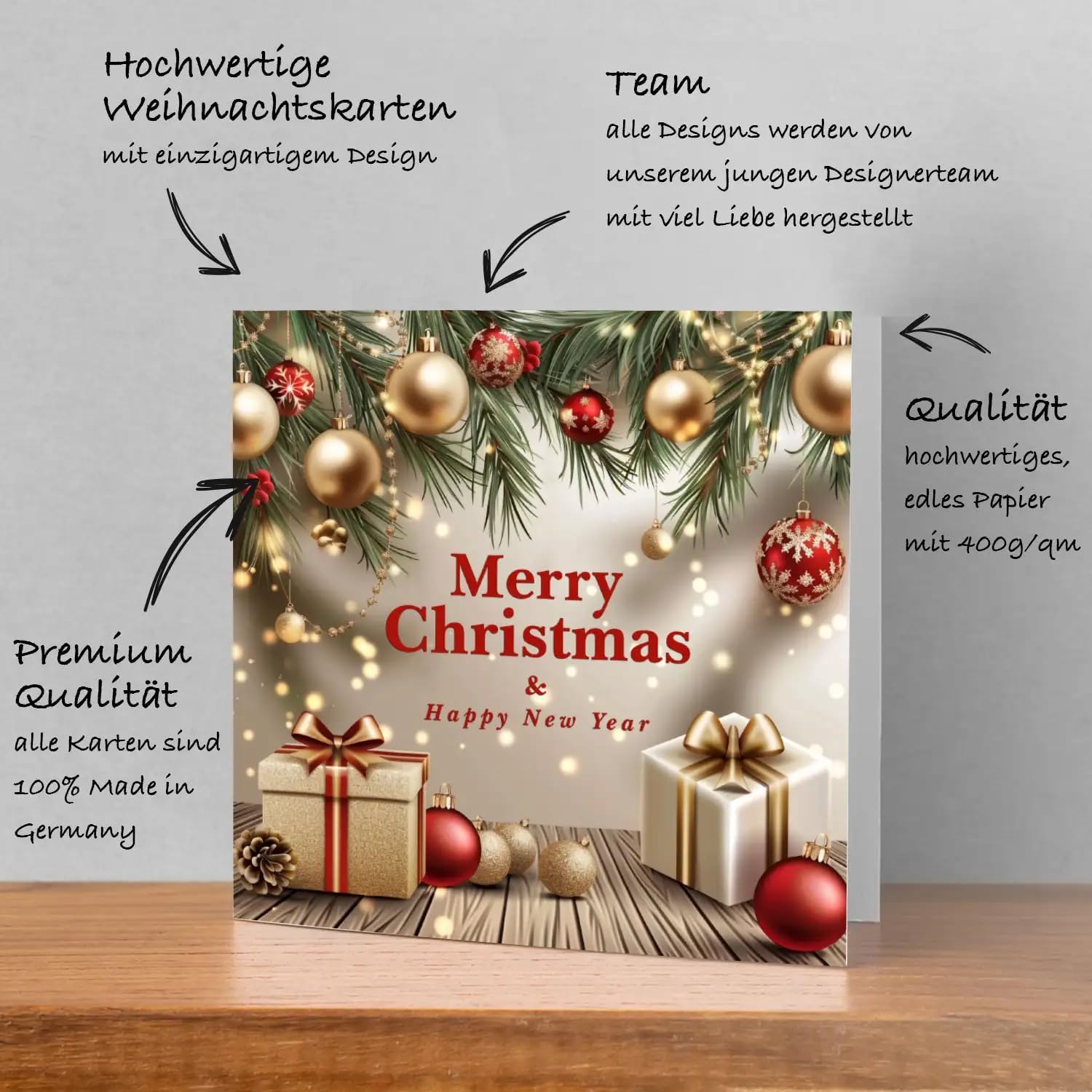 Lot de 30 cartes de Noël élégantes de qualité supérieure - 14,8 x 14,8 cm - Avec enveloppe - Cartes pliantes pour entreprises - Cartes de vœux pour Noël