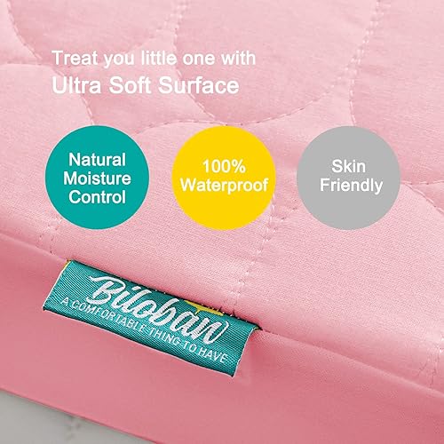 Miniatura 2 de Paquete de 2 protectores de colchón para cuna, impermeables, acolchadas, ajustables, absorbentes y silenciosas, para cama de bebé (52 x 28